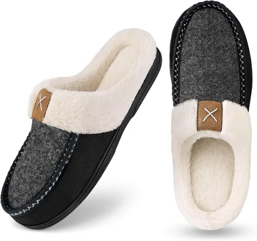 Homitem Men's Cozy Memory Foam Slippers,Fuzzy Wool-Like Plush Fleece Lined House Slippers Men Indoor Outdoor Slippers With Anti-Skid Rubber Sole