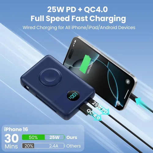 Miniatura 48 de Cargador portátil magnético de 10800 mAh para iPhone con cables integrados, cargador de batería inalámbrico 6 en 1 con cargador iWatch, pantalla LCD