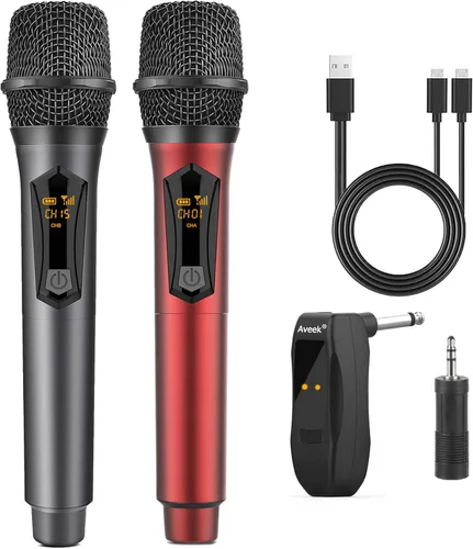 Aveek Micrófono inalámbrico para karaoke, micrófono recargable de karaoke de 2.4GHz (funciona 10hs), para altavoz, máquina de karaoke, iglesia, gris
