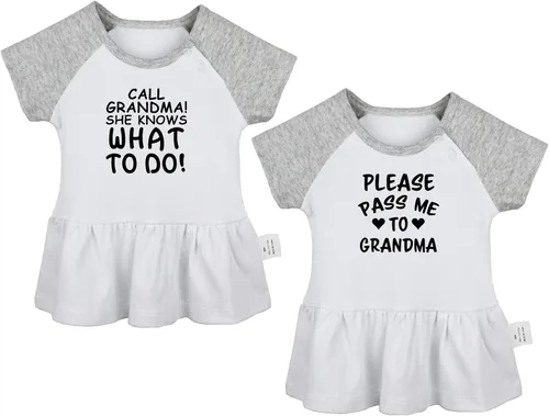 Pack of 2, Call Grandma She Knows What to Do & Please Pass Me to Grandma Funny Dresses Infant Baby Girls Princess Dress