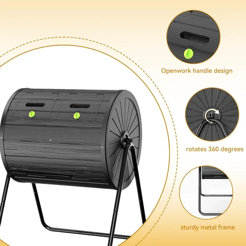 Miniatura 2 de DRATO Contenedor de compostaje para exteriores, 37.5 galones, para todas las estaciones, doble cámara para jardín, cocina, patio, exterior (negro)