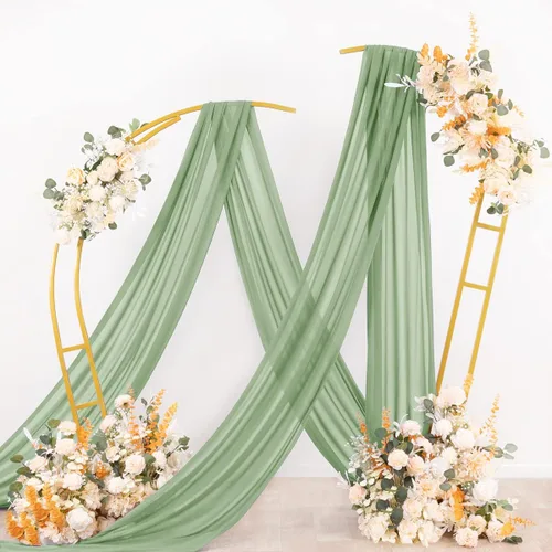 Miniatura 4 de Cortina de tela para arco de boda Socomi 1 panel 29" x 19 pies verde salvia transparente de gasa de 6 yardas para decoración de ceremonia de boda