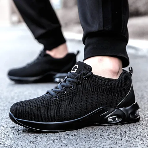 Miniatura 6 de Tinefiy Zapatos de punta de acero para hombres y mujeres, ligeros, con amortiguación de aire, zapatillas de seguridad antideslizantes