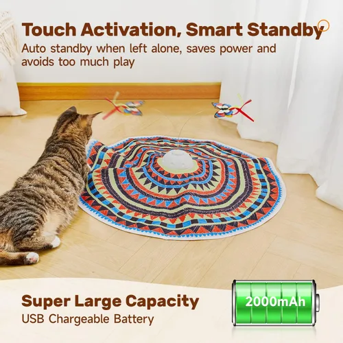 Miniatura 6 de Potaroma Juguetes para gatos recargables, escondite 3 en 1, diversión interactiva automática, mariposa aleteante, pluma móvil, varita para gatito