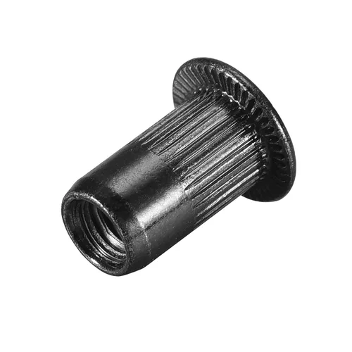 Miniatura 6 de uxcell Tuercas de remache M4 de acero al carbono chapadas en zinc moleteado cabeza plana roscada tuerca de inserción negra 20 piezas