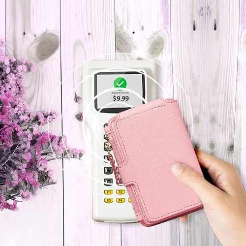 Miniatura 42 de Cartera con llavero, tarjetero con bloqueo RFID de piel, funda para tarjetas de crédito con cremallera para mujer