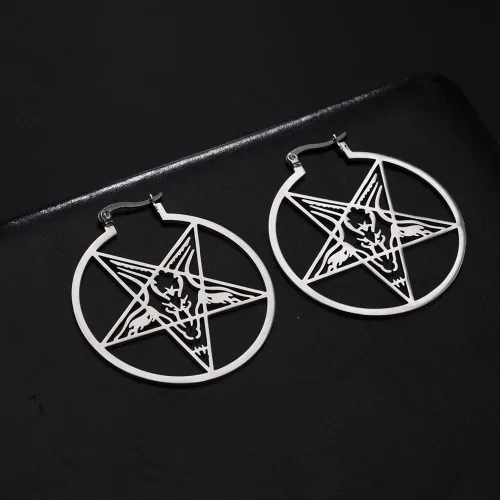 Miniatura 5 de LIKGREAT Aretes grandes de pentagrama para mujer, aretes de aro con hebilla de pentáculo, pendientes de Wiccan paganos, joyería de fiesta