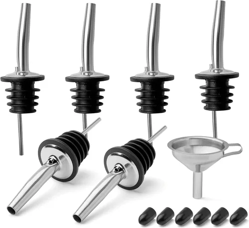 Miniatura 7 de LanMa Boquilla para botella de acero inoxidable para verter licor, vinagre, jarabe o aceites con embudos de acero inoxidable (2 unidades)