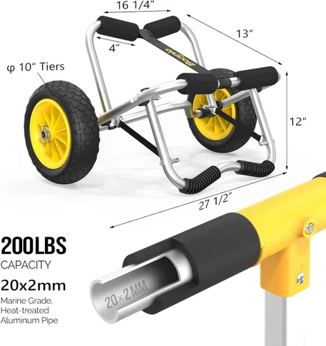 Miniatura 6 de Bonnlo Carrito de kayak Dolly Kayak Wheels Carrito de canoa desmontable con neumáticos sólidos y carrito de kayak con soporte