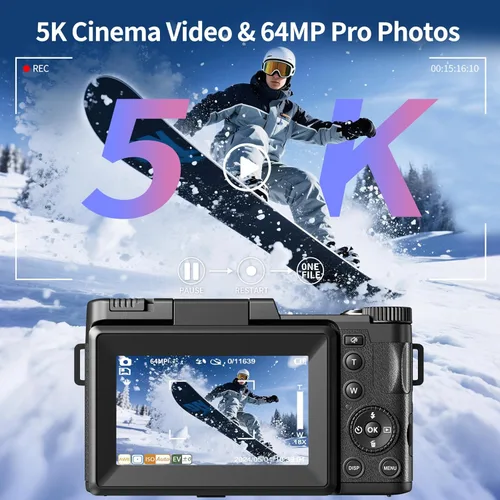 Miniatura 2 de Cámara Digital 5K, Cámaras de 64MP para Fotografía, Vlogging de YouTube, Cámara Compacta de Apuntar y Disparar con Zoom 18X UHD Autoenfoque