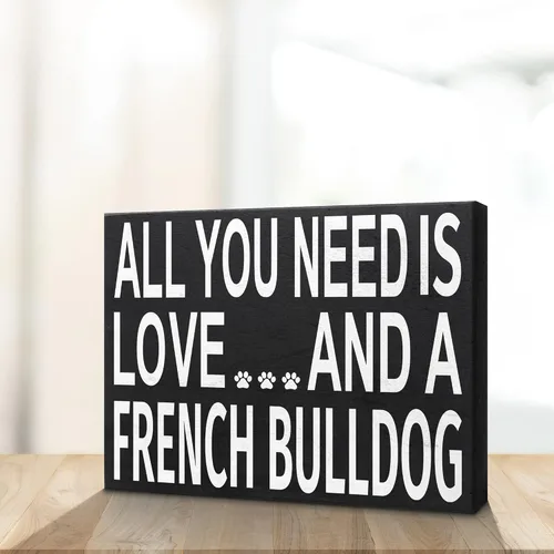 Miniatura 5 de JennyGems Regalos de bulldog francés, letrero de madera con texto en inglés «All You Need Is Love and a French Bulldog»