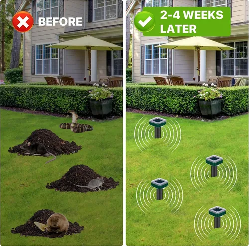 Miniatura 4 de 12 piezas Tirgo repelente de topos alimentado por energía solar para césped, repelente de serpientes para patio, trampa repelente de troncos