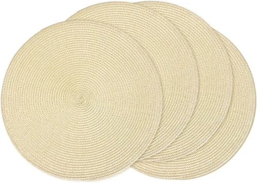 Miniatura 26 de AHHFSMEI Juego de 6 manteles individuales redondos trenzados de 15 pulgadas para mesas de comedor, tejido natural, resistentes al calor, color azul