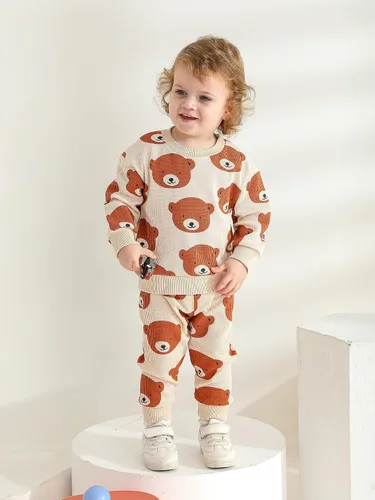 Miniatura 3 de Ropa de bebé niño niño manga larga con estampado de oso + pantalones deportivos