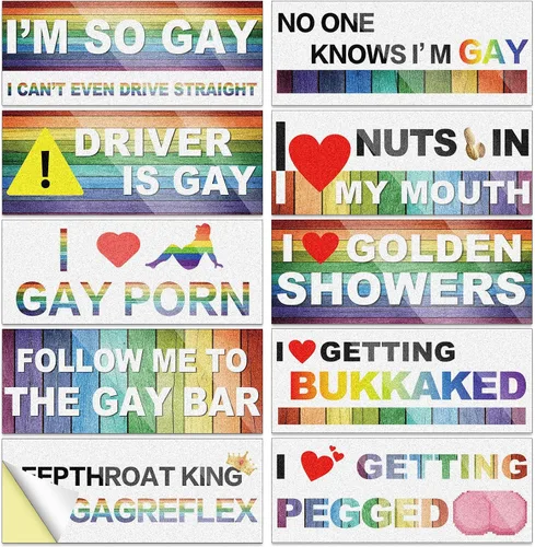 Miniatura 9 de Frienda 10 piezas de calcomanías para parachoques divertidas con pegatinas LGBT arcoíris, pegatinas para parachoques de broma para autos, accesorios