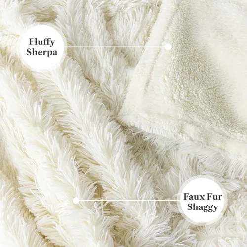 Miniatura 3 de PAVILIA Manta mullida beige crema para sofá, afelpada y cálida, súper suave y gruesa de piel sintética y sherpa, 50 x 60 pulgadas