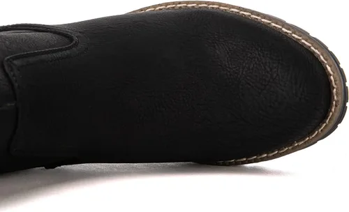 Miniatura 6 de GLOBALWIN - Botas de combate de equitación altas con cordones para mujer, cómodas botas góticas de motocicleta para mujer con cremallera y tacón