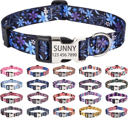 Miniatura 28 de Collares de perro personalizados Mihqy, collar de perro personalizado con nombre y número de teléfono, múltiples patrones y 4 tamaños, collar