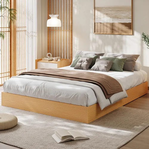 Miniatura 8 de GarveeHome - Marco de cama de plataforma de madera tamaño matrimonial, marco de cama de madera sin cabecero, soporte de listones de madera,