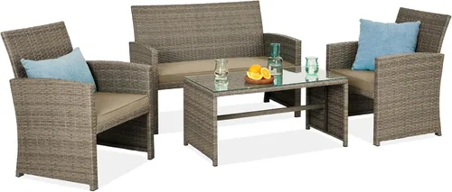 Miniatura 21 de Best Choice Products juego de muebles de mimbre para patio al aire libre, 4 piezas, para conversación en el patio trasero con mesa de café, cojines