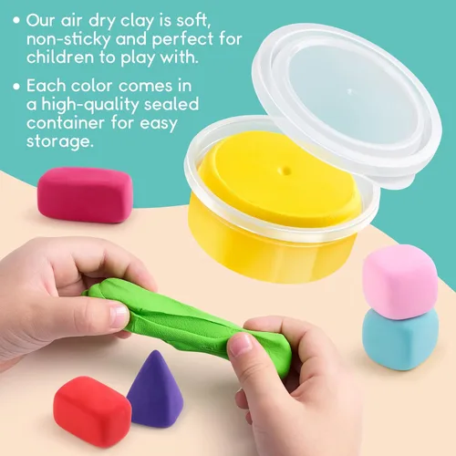 Miniatura 6 de Drama Planet Kit de arcilla seca al aire para niños, viene con guía de instrucciones con 4 escenas y 26 tutoriales de proyectos, 18 latas de arcilla