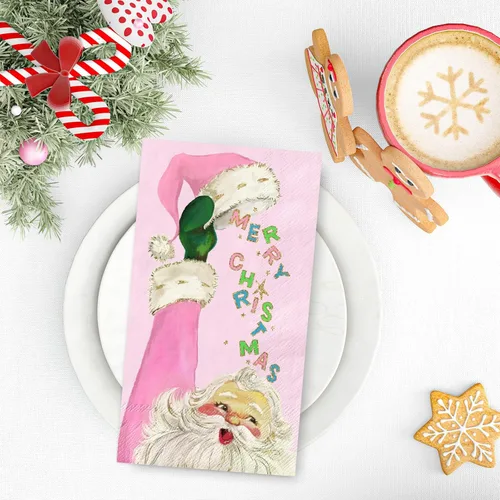 Miniatura 3 de 80 servilletas de papel desechables de Papá Noel con texto en inglés "Merry Christmas" para invitados de Navidad, para decoración de mesa de baño