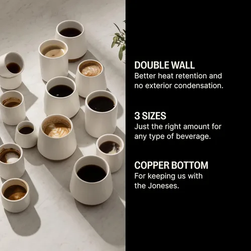 Miniatura 2 de Fellow Joey - Taza de café de cerámica de doble pared, refinada y sofisticada, color blanco mate, taza individual de 8 onzas