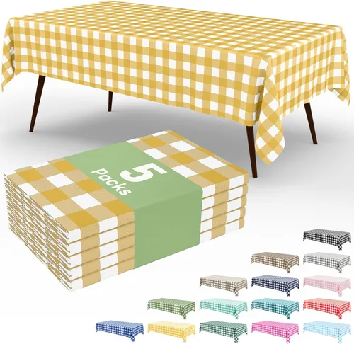 Miniatura 33 de Smiry Paquete de 3 Manteles Desechables de Cuadros Gingham Color Caqui - 54" x 72" Mantel de Plástico de Servicio Pesado, Cubiertas de Mesa