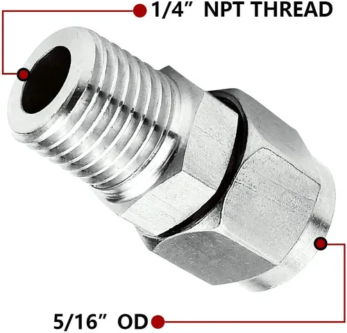 Miniatura 2 de Beduan 304 Acoplador de casquillo de compresión de acero inoxidable, tubo de 5/16 pulgadas OD x 1/4 pulgadas NPT macho, adaptador recto con dobles