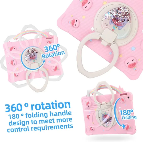 Miniatura 5 de [Funda de Unicornio con Mango de Arcoíris Súper Linda] Compatible con iPad 7 2019 Funda Protectora para Niños Niñas con Correa de Mano y Soporte