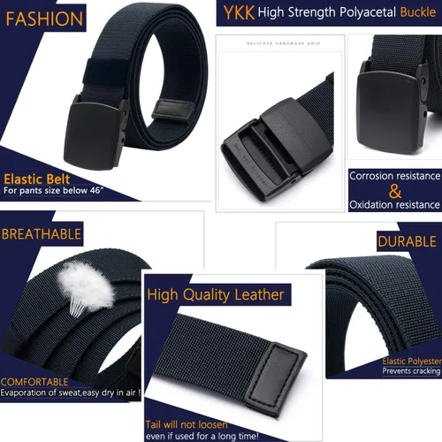 Miniatura 5 de LionVII Cinturones elásticos para hombre con hebilla de plástico sin metal para deportes de trabajo, fácil de recortar para adaptarse a cintura