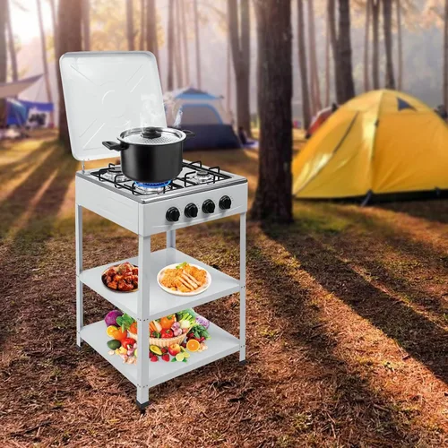 Miniatura 4 de Estufa de gas de 4 quemadores, estufa portátil para exteriores con soporte de almacenamiento extraíble para camping, picnic, hogar, autocaravana