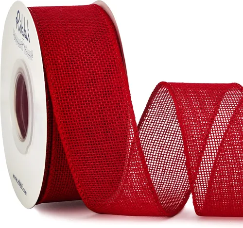 Ribbli Cinta de arpillera roja con alambre, 1-1/2 pulgadas x 10 yardas, cinta de borde con alambre para lazo grande, corona, decoración de árbol,