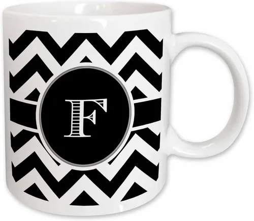 Miniatura 10 de 3dRose BrooklynMeme Designs - Monograma de cheurón blanco y negro inicial F - Tazas (mug_222068_6)
