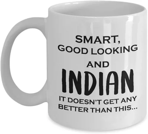 Taza de café india, taza de té – Novedad de 11 oz – Orgullo de la India, Patrimonio Nacional, Nacionalidad, Razas Humanas, Raíces Indias, Divertida
