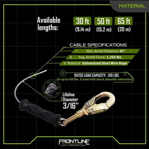 Miniatura 5 de Frontline RPGC Cable SRL de 30 pies con extremo de gancho de acero Mango de transporte ergonómico y eslogan Alta resistencia, resistente a