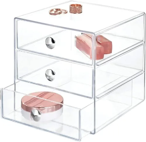 Miniatura 10 de AJIODA Caja organizadora de cajones de maquillaje con 3 cajones, vitrina de acrílico para cosméticos, organizador de tocador, caja de almacenamiento