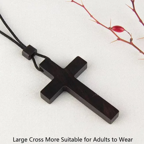 Miniatura 2 de Collares con colgante de cruz de madera natural para mujeres y hombres, sándalo hecho a mano, regalo de madera colgante de espejo retrovisor
