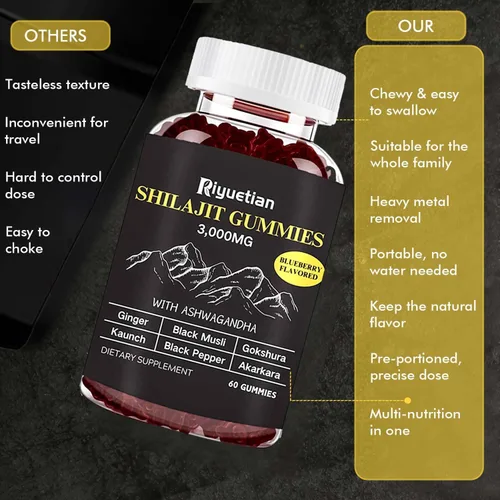 Miniatura 4 de Shilajit Gummies 3000 mg de oro puro del Himalaya con ácido fúlvico Suplementos de Shilajit puro para hombres Rejuvenecimiento natural, mejora