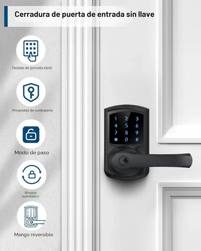 Miniatura 2 de HIDALIFE Cerradura de puerta de entrada sin llave con teclado y manija para puertas delanteras, cerradura de puerta electrónica con pantalla táctil
