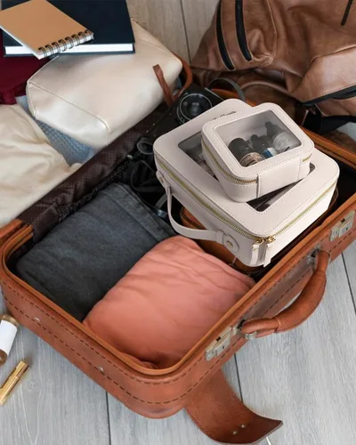 Miniatura 7 de Juego de bolsas de maquillaje transparentes de viaje, bolsa de cosméticos aprobada por la TSA con cremallera, bolsa de maquillaje portátil, bolsa