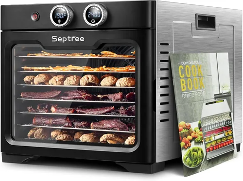 Máquina deshidratadora de alimentos para el hogar con 8 bandejas de acero inoxidable, capacidad para 4.5 kg de carnes, temporizador digital de 24 H,