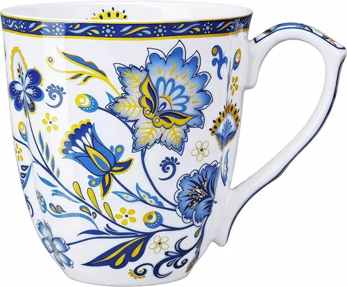Miniatura 11 de Taza de café floral de porcelana de hueso de 14 onzas con asa, elegante taza de café, té, regalos de cumpleaños de Navidad para mujeres, hombres
