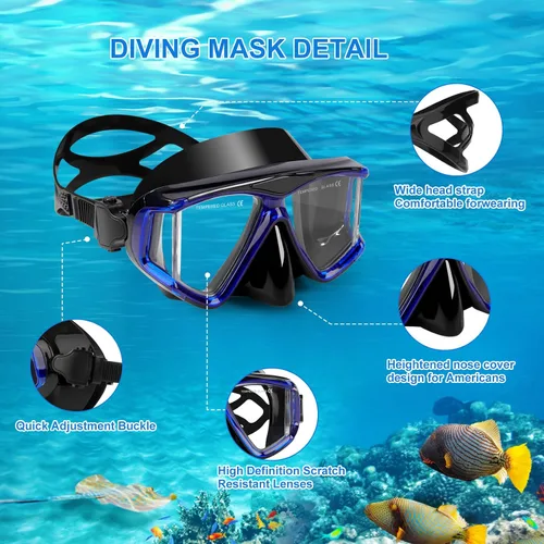 Miniatura 4 de Pano 4 máscara de buceo, máscara de natación antivaho con cubierta de nariz para adultos, máscara de esnórquel profesional con vidrio templado