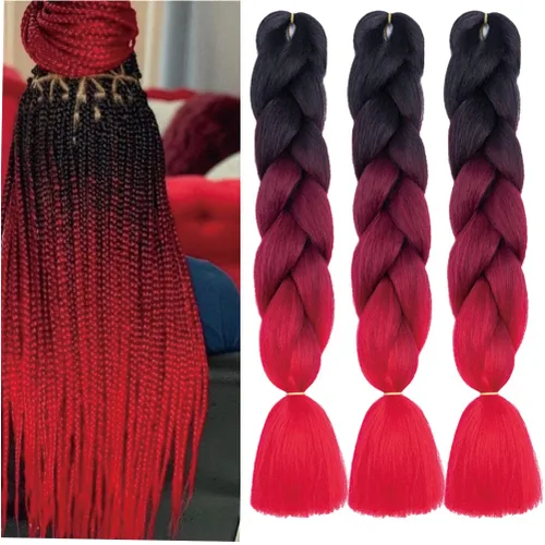Miniatura 9 de Xiaofeng Extensiones de cabello trenzado coloridas Ombre de 61 cm, 3 unidades, trenzas Jumbo de alta temperatura para trenzas en zigzag y trenzas
