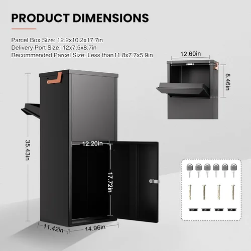 Miniatura 2 de Merapi Cajas de entrega de paquetes para exteriores, 15.24 x 11.42 x 35.47 pulgadas, cajas de entrega de paquetes de hojas laminadas en frío, caja
