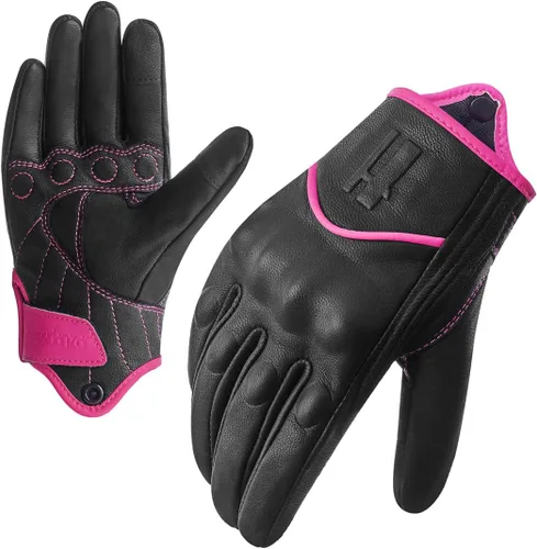 Miniatura 3 de Harssidanzar Guantes de moto para mujer, guantes de cuero para motocicleta, guantes de motocicleta, carreras de carretera, ciclismo, escalada