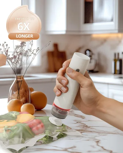 Miniatura 6 de Sellador al vacío para alimentos con 30 bolsas de vacío reutilizables, 6 veces bloqueo de frescura, máquina selladora al vacío portátil inalámbrica