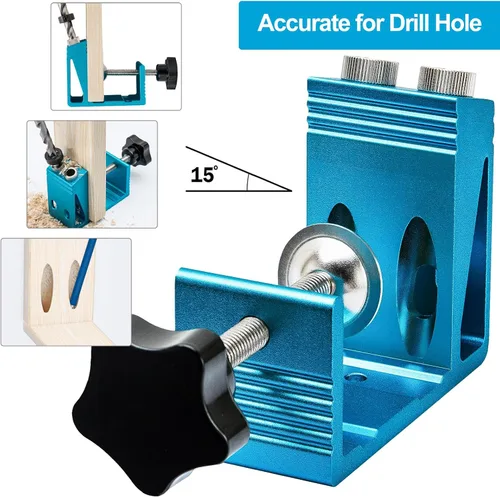 Miniatura 2 de Kit de plantilla de agujero de bolsillo con brocas para clavijas, tornillos para carpintería, guías de madera, herramienta de ángulo de unión, todo