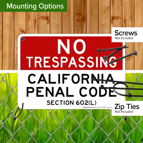 Miniatura 5 de No Trespassing California Penal Code Section 602 (L), 7 x 10 pulgadas, aluminio 040 libre de óxido, resistente a la decoloración, fabricado